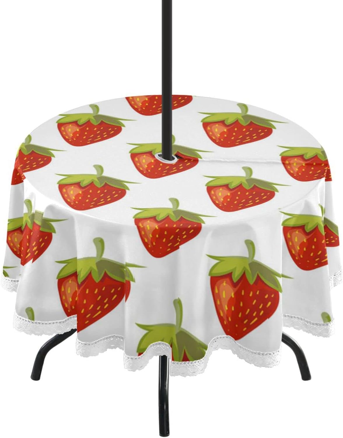 Hidove Strawberry Pattern 60 Inch Round Tablecloth with Zipper Umbrella