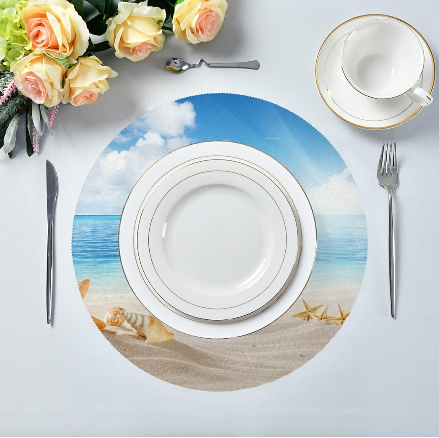 Hidove Sunbeam Beach Landscape Round Placemats for Dining Table Non