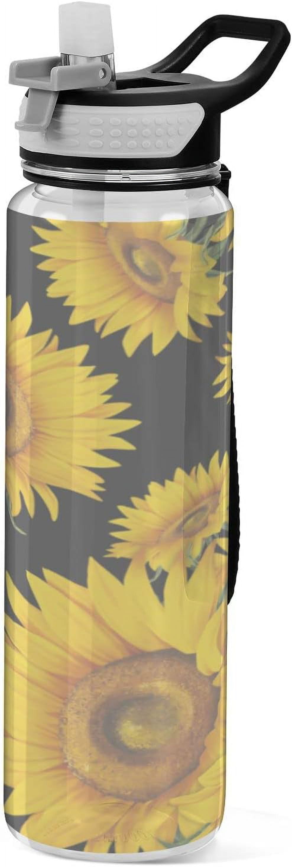 Hidove Sunflowers 32oz Leakproof Clear Sports Water Bottle With Straw Lid Bpa Free Wide Mouth 7649