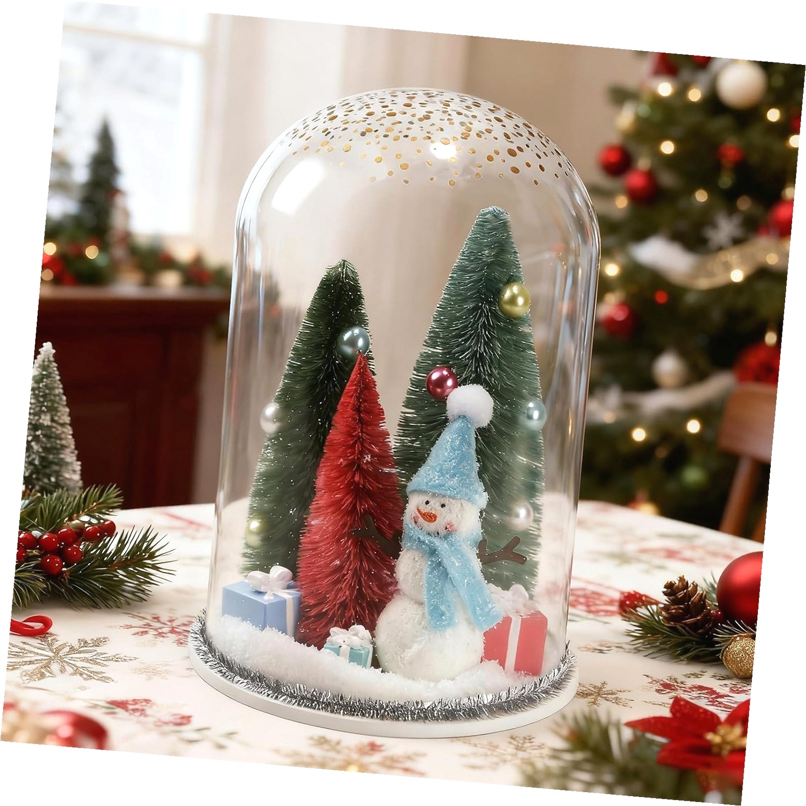 Hidove Table Centerpieces, Winter Decor Snowman with Ornaments in Dome ...