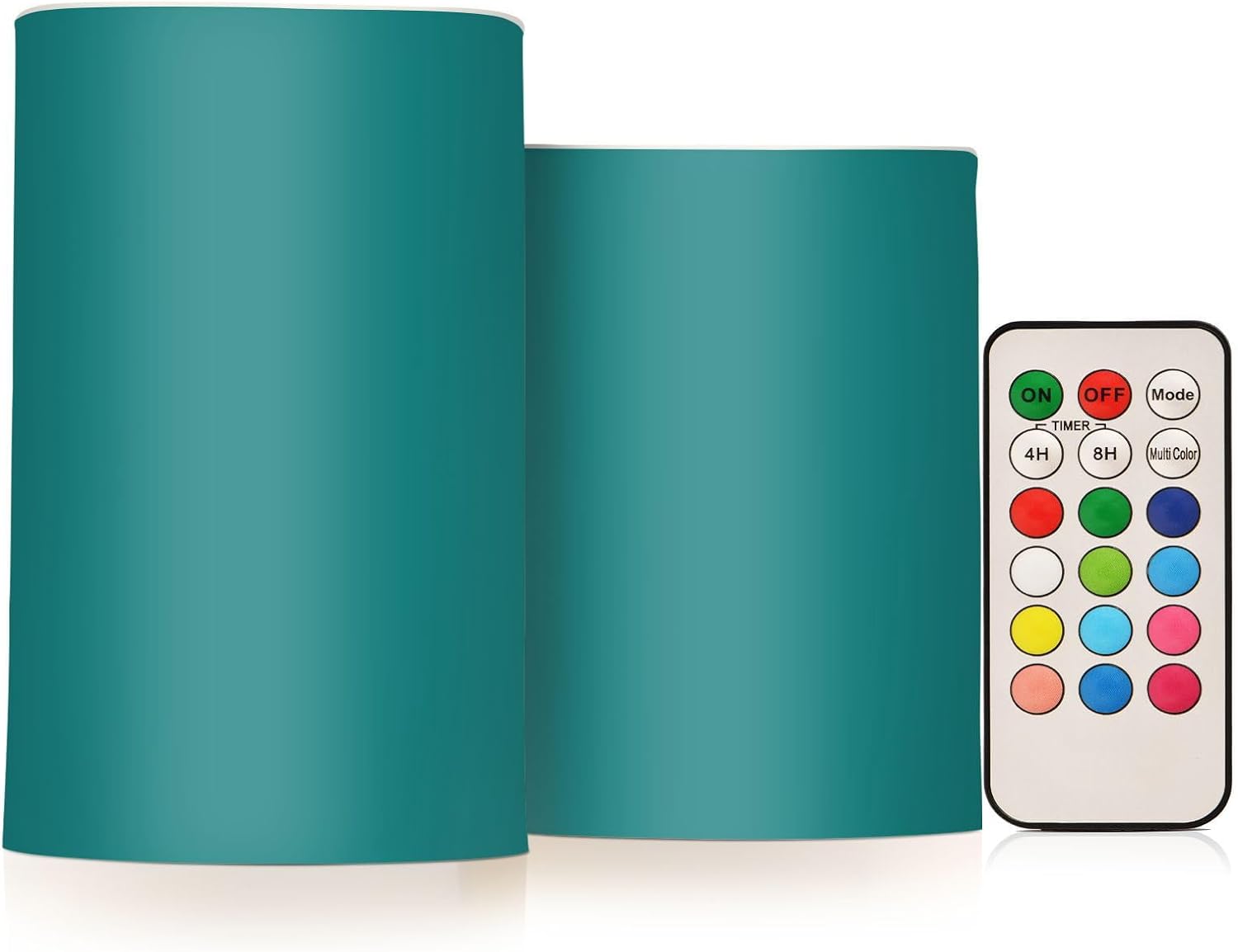 Hidove Teal Green Solid Color Flameless Candles Set of 2, Adjustable