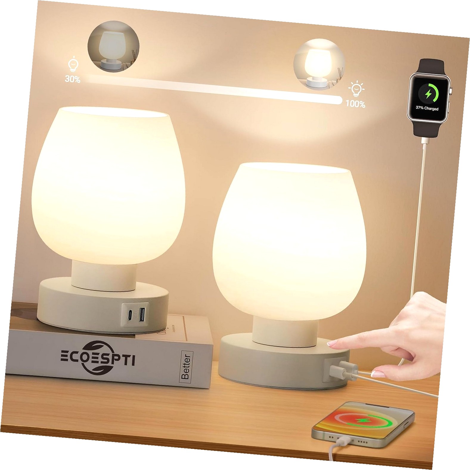 Hidove Touch Bedside Lamp, Stepless Dimmable Table Lamps for Bedroom ...