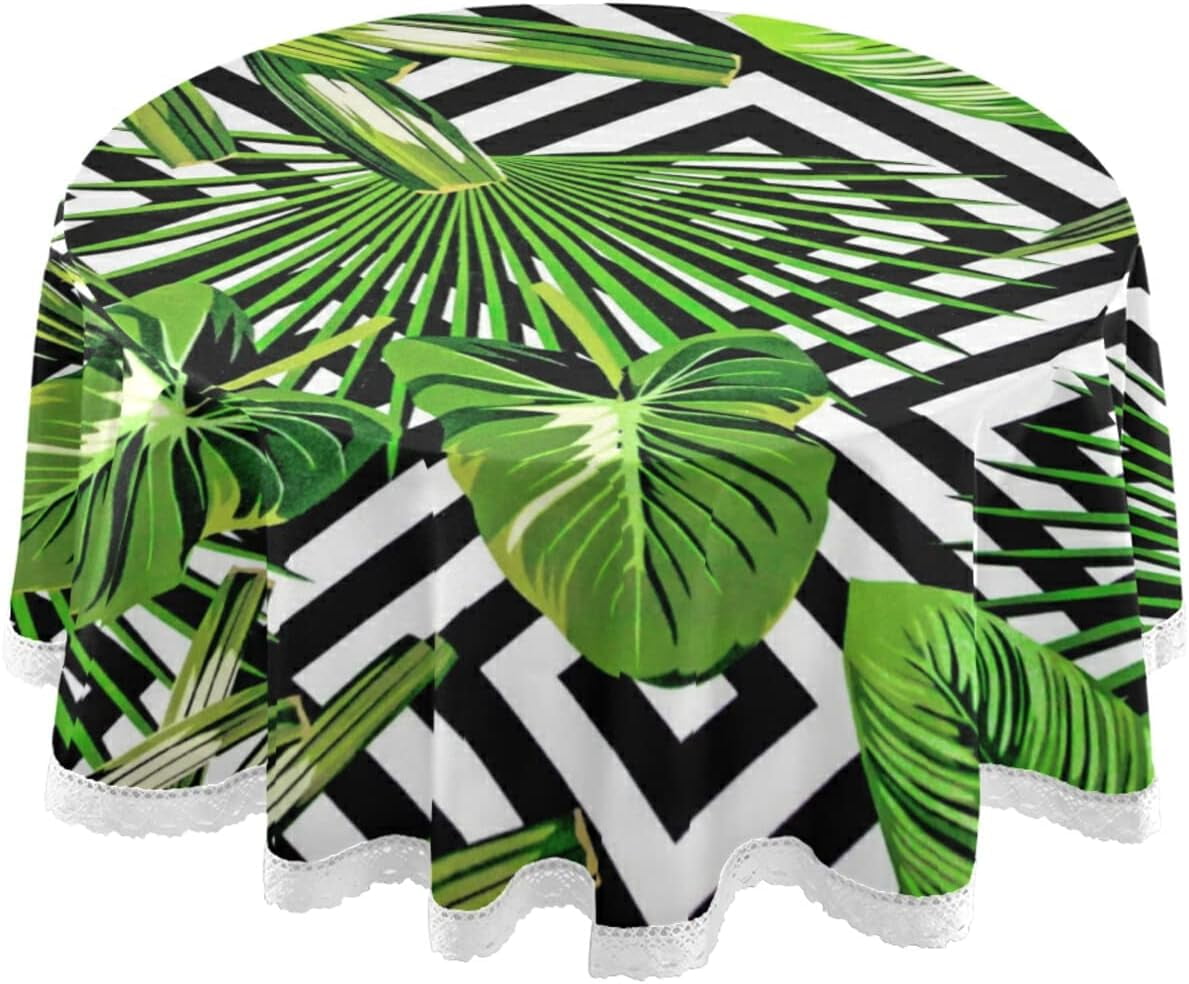 Hidove Tropical Palm Leaves Tablecloth Durable 60 Inch Round Table Cloth Waterproof Stain Proof
