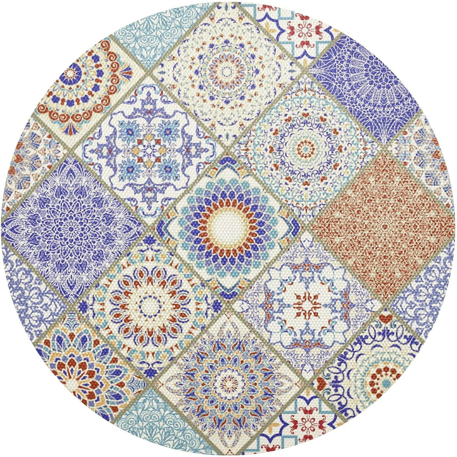 Hidove Vintage Boho Ceramic Tile Round Placemat Set of 4, NonSlip Heat