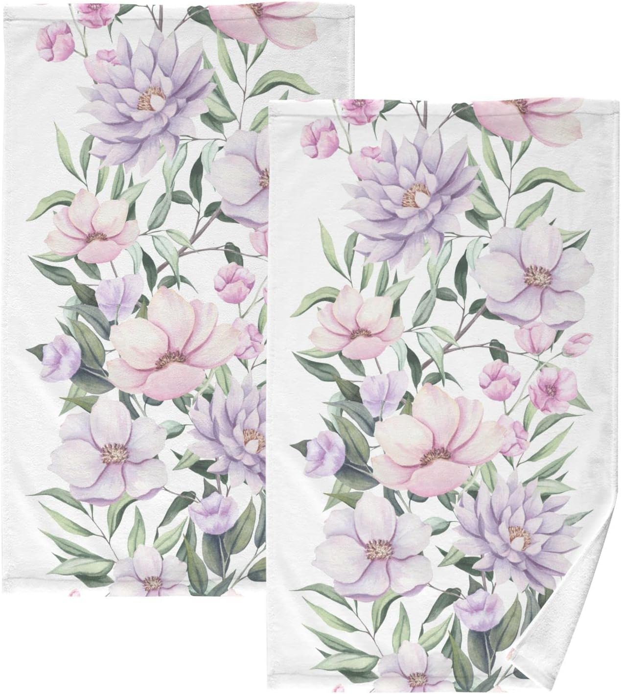 Hidove Watercolor Flowers Two Sets of Cotton Towels, Delicate and Soft