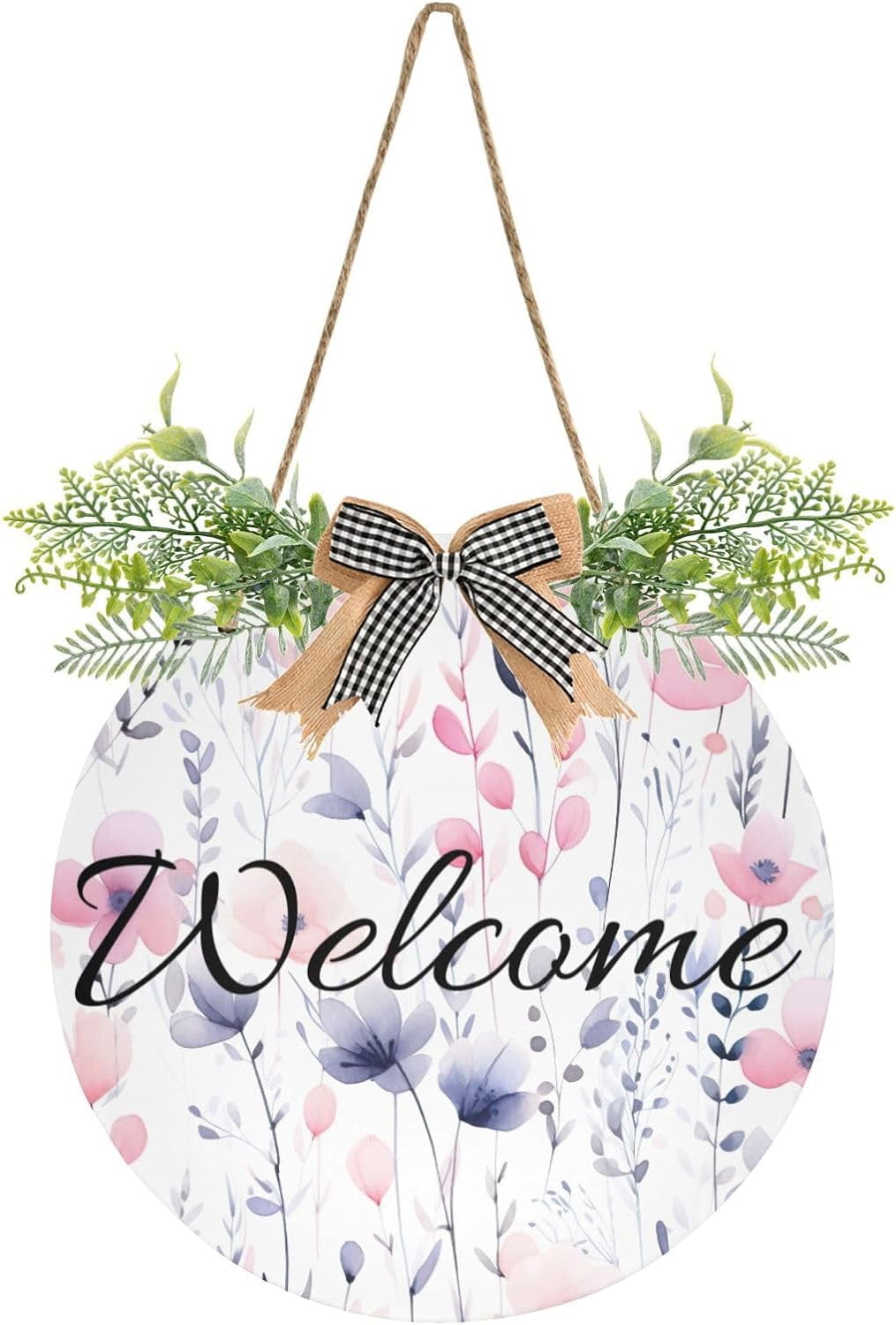 Hidove Watercolor Flowers Welcome Sign Front Door Decoration Round Wall ...