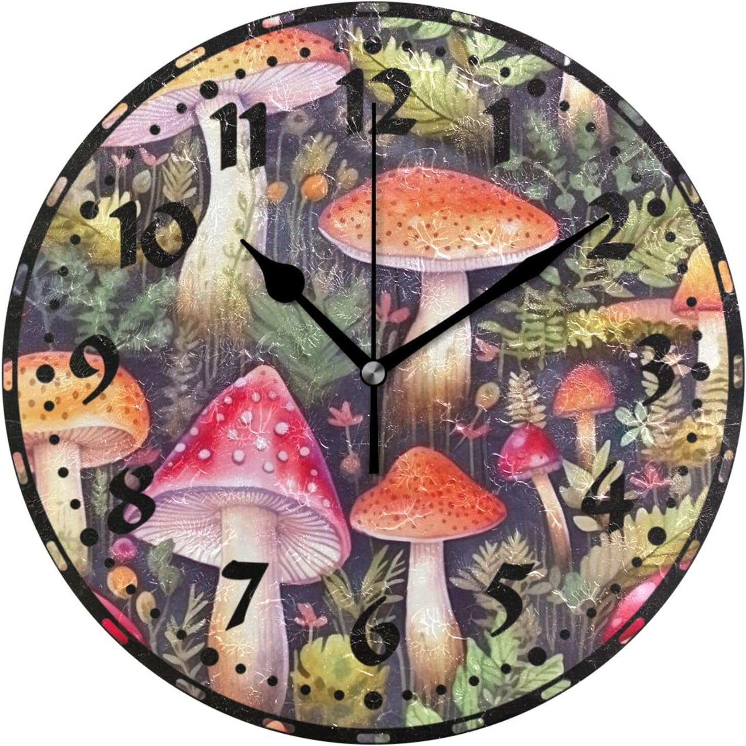 Hidove Watercolor Mushroom Wall Clock, Silent Non Ticking 10 Inch Battery Operated Wall Clocks