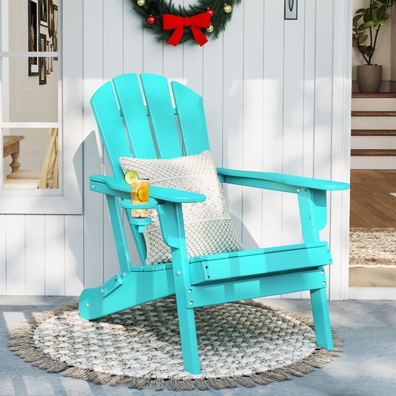 Hidpriva 1PC Folding Adirondack Chair, HDPE All-Weather Resistant Patio Chair, Oversized Folding Eco-Friendly Chair for Outdoor, Patio, Lawn, Garden, Backyard Deck, Fire Pit, Aqua