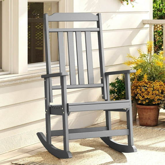 Hidpriva 1PC Outdoor Rocking Chair,HDPE Oversized Rocking Chairs for Lawn,Porch,Backyard,Indoor and Garden, Gray