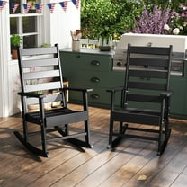 Hidpriva 2PC Outdoor Rocking Chair,HDPE 20.5" Widened Seat Oversized Rocking Chairs for Lawn,Porch,Backyard,Indoor and Garden, Black