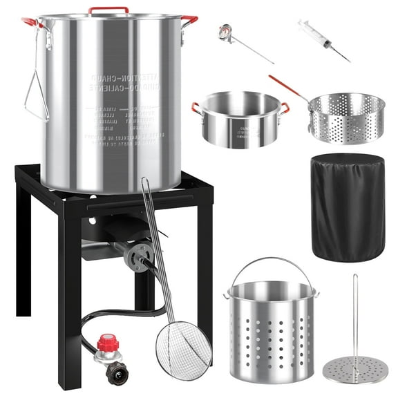 Hidpriva 30QT Aluminum Turkey Fryer Kit&10QT Fish Fryer Pot w/Basket, 55000 Btu Propane Burner Stove, 12-inch Skimmer and Waterproof Cover