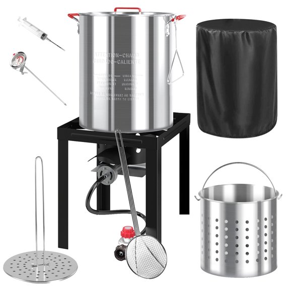 Hidpriva 36QT Aluminum Turkey Fryer Kit w/ Basket, Waterproof Cover & 12-inch Skimmer, 55,000BTU Propane Burner Stove, Multifunctional Outdoor Deep Fryer