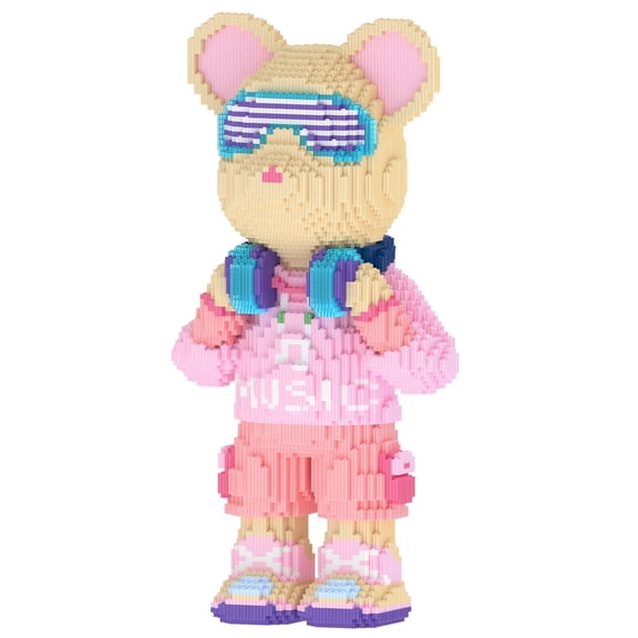 Hidpriva 4500PCS Bear Building Blocks Bear Display Model, Micro 4D Instruction Home & Office Decor Animal Building Blocks, Fluorescence Design for Adults & Kids,Earphone bear