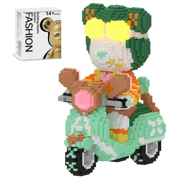 Hidpriva 5000PCS Bear Building Blocks,Home & Office Decor Bear Display Model, Fluorescence Design Micro 3D Animal Building Blocks, Green Cute Bear