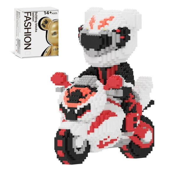 Hidpriva 5000PCS Bear Building Blocks,Home & Office Decor Bear Display Model, Fluorescence Design Micro 3D Animal Building Blocks, White Motorcycle Bear