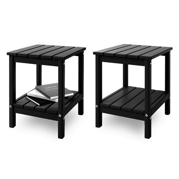 Hidpriva Set of 2 Adirondack Outdoor Side Table, 2-Tier HDPE Weather Resistant Patio End Table, Black