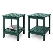 Hidpriva Set of 2 Adirondack Outdoor Side Table, 2-Tier HDPE Weather Resistant Patio End Table, Dark Green