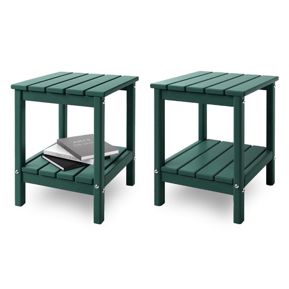 Hidpriva Set of 2 Adirondack Outdoor Side Table, 2-Tier HDPE Weather Resistant Patio End Table, Dark Green