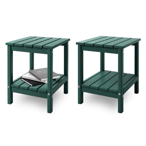 Hidpriva Set of 2 Adirondack Outdoor Side Table, 2-Tier HDPE Weather Resistant Patio End Table, Dark Green