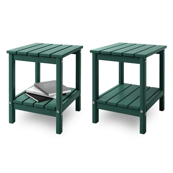 Hidpriva Set of 2 Adirondack Outdoor Side Table, 2-Tier HDPE Weather Resistant Patio End Table, Dark Green