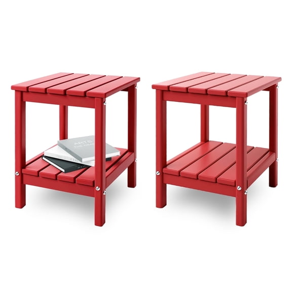 Hidpriva Set of 2 Adirondack Outdoor Side Table, 2-Tier HDPE Weather Resistant Patio End Table, Red