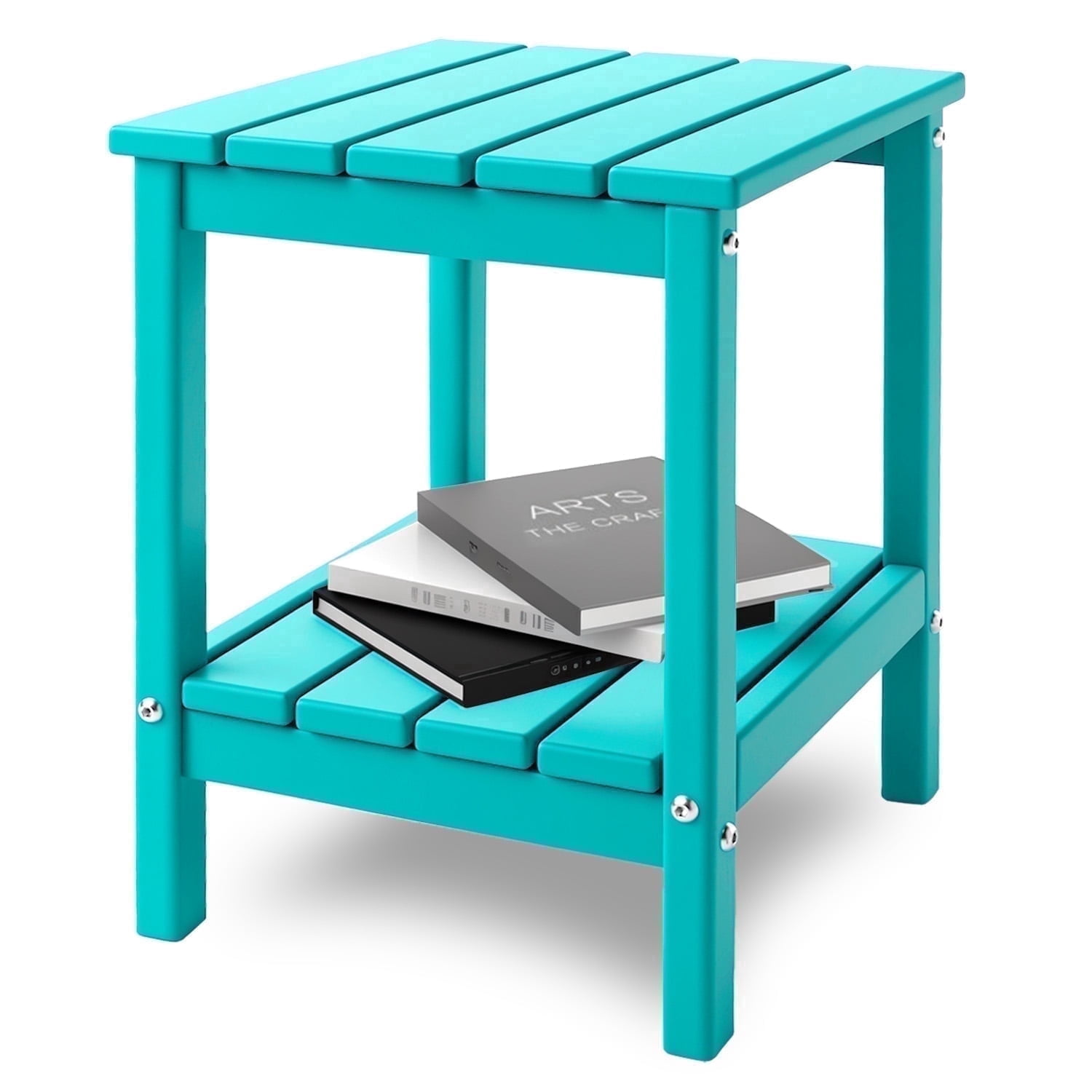 Hidpriva Adirondack Outdoor Side Table, 2-Tier HDPE Weather Resistant Patio End Table for Poolside Porch Backyard Patio Lawn, Aqua