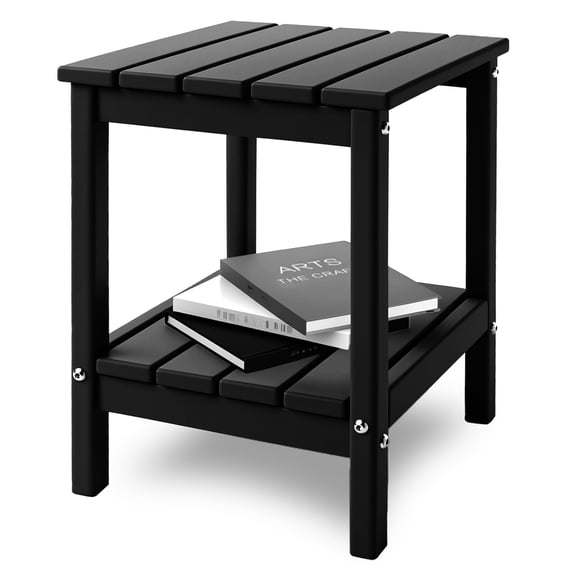 Hidpriva Adirondack Outdoor Side Table, 2-Tier HDPE Weather Resistant Patio End Table for Poolside Porch Backyard Patio Lawn, Black