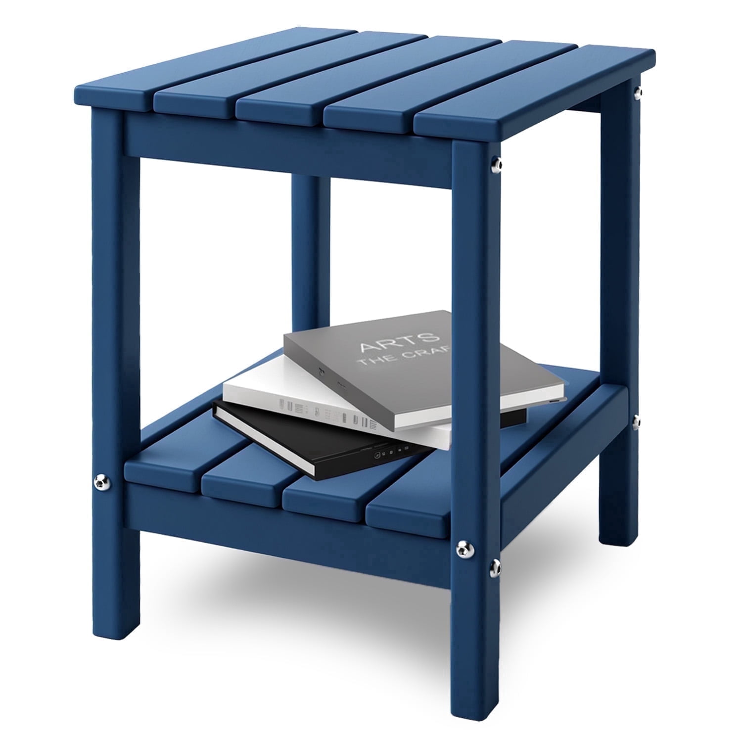 Hidpriva Adirondack Outdoor Side Table, 2-Tier HDPE Weather Resistant Patio End Table for Poolside Porch Backyard Patio Lawn, Blue