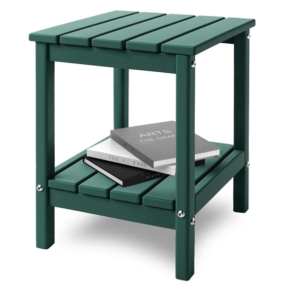 Hidpriva Adirondack Outdoor Side Table, 2-Tier HDPE Weather Resistant Patio End Table for Poolside Porch Backyard Patio Lawn, Dark Green