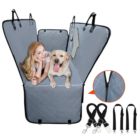 Hidpriva Dog Car Seat Cover for Back Seat,Waterproof Scratchproof Hammock for Dogs Backseat Protection, Durable Pet Seat Cover with Transparent Mesh Pet Barrier, Gray Standard