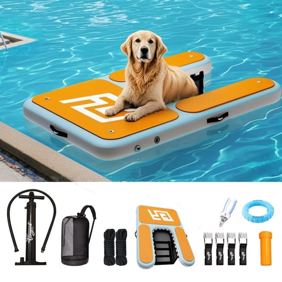 Hidpriva Dog Inflatable Dock Platform: Safe & Easy Water Access for Dogs Up to 220 lbs; Floating Non-Slip EVA Foam with Dog Boat Ramp for Pool, Dock, & Lake