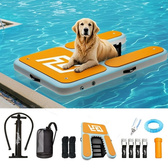 Hidpriva Dog Inflatable Dock Platform: Safe & Easy Water Access for Dogs Up to 220 lbs; Floating Non-Slip EVA Foam with Dog Boat Ramp for Pool, Dock, & Lake