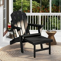 Hidpriva Folding HDPE Adirondack Chair with Adjustable Backrest & Retractable Ottoman, Weather Resistant Outdoor Chairs w/Cup Holders, Black