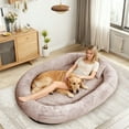 thumbnail image 1 of Hidpriva Human Dog Bed for Adults, 71" Extra Large Human-Sized Dog Bed, Washable Faux Fur with Blanket and Pillow, Camel, 1 of 7