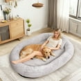 thumbnail image 1 of Hidpriva Human Dog Bed for Adults, 71" Extra Large Human-Sized Dog Bed, Washable Faux Fur with Blanket and Pillow, Gray, 1 of 7