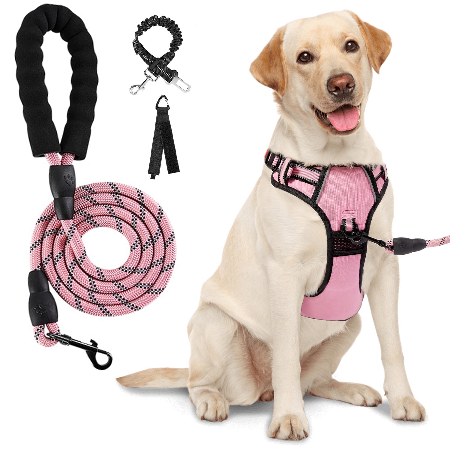 Hidpriva No Pull Dog Harness Leash Set , Soft Padded Dog Vest with Easy Control Handle, Reflective Adjustable Pet Harness for Large Dogs, Pink, XL