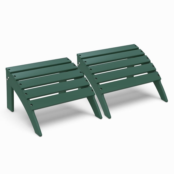 Hidpriva Outdoor Adirondack Ottoman, HDPE Weather Resistant Folding Footstool for Patio Pool Porch Lawn, Dark Green(Set of 2)