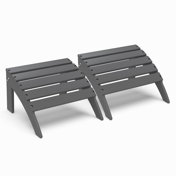 Hidpriva Outdoor Adirondack Ottoman, HDPE Weather Resistant Folding Footstool for Patio Pool Porch Lawn, Grey(Set of 2)