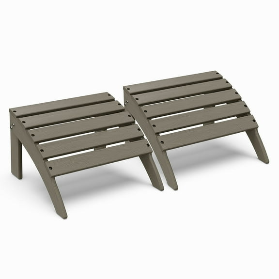 Hidpriva Outdoor Adirondack Ottoman, HDPE Weather Resistant Folding Footstool for Patio Pool Porch Lawn, Wood Grain(Set of 2)