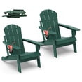 thumbnail image 1 of Hidpriva Outdoor Folding Adirondack Chair with Cup Holder, HDPE Weather Resistant Fire Pit Chair, Dark Green(Set of 2), 1 of 7