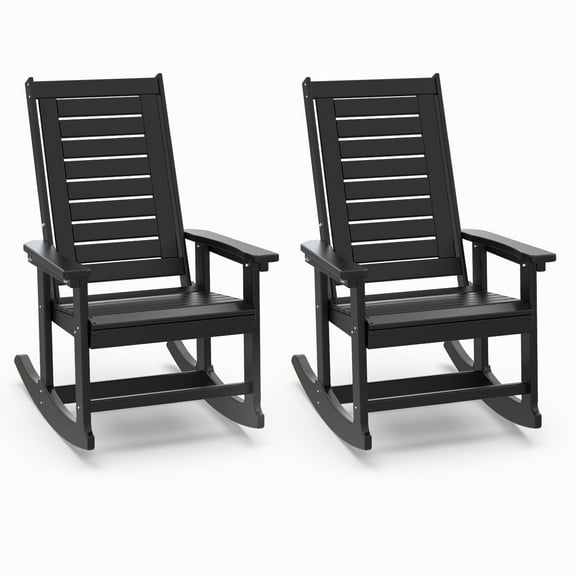 Hidpriva Outdoor Rocking Chair, Oversized HDPE Weather Resistant Porch Rockers for Outside Deck Balcony Front Backyard, Black(Set of 2)