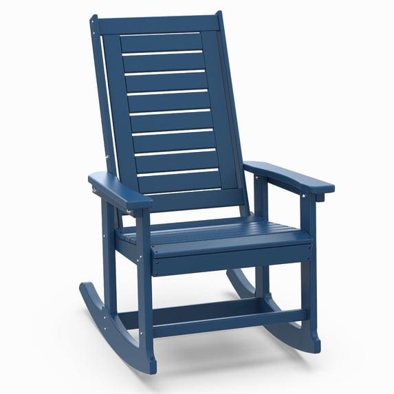 Hidpriva Outdoor Rocking Chair, Oversized HDPE Weather Resistant Porch Rockers for Outside Deck Balcony Front Backyard, Blue
