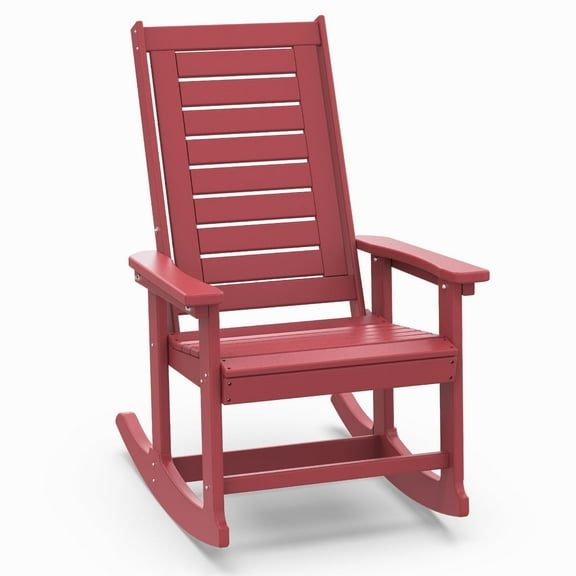 Hidpriva Outdoor Rocking Chair, Oversized HDPE Weather Resistant Porch Rockers for Outside Deck Balcony Front Backyard, Red
