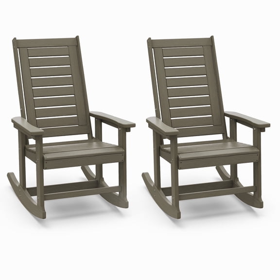 Hidpriva Outdoor Rocking Chair, Oversized HDPE Weather Resistant Porch Rockers for Outside Deck Balcony Front Backyard, Wood Grain(Set of 2)