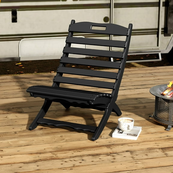 Hidpriva Portable All-Weather Resistant Xavier-Chair, Folding HDPE Plastic Adirondack Chairs for Outdoor Fire-Pit Patio Lawn Beach Poolside,Black