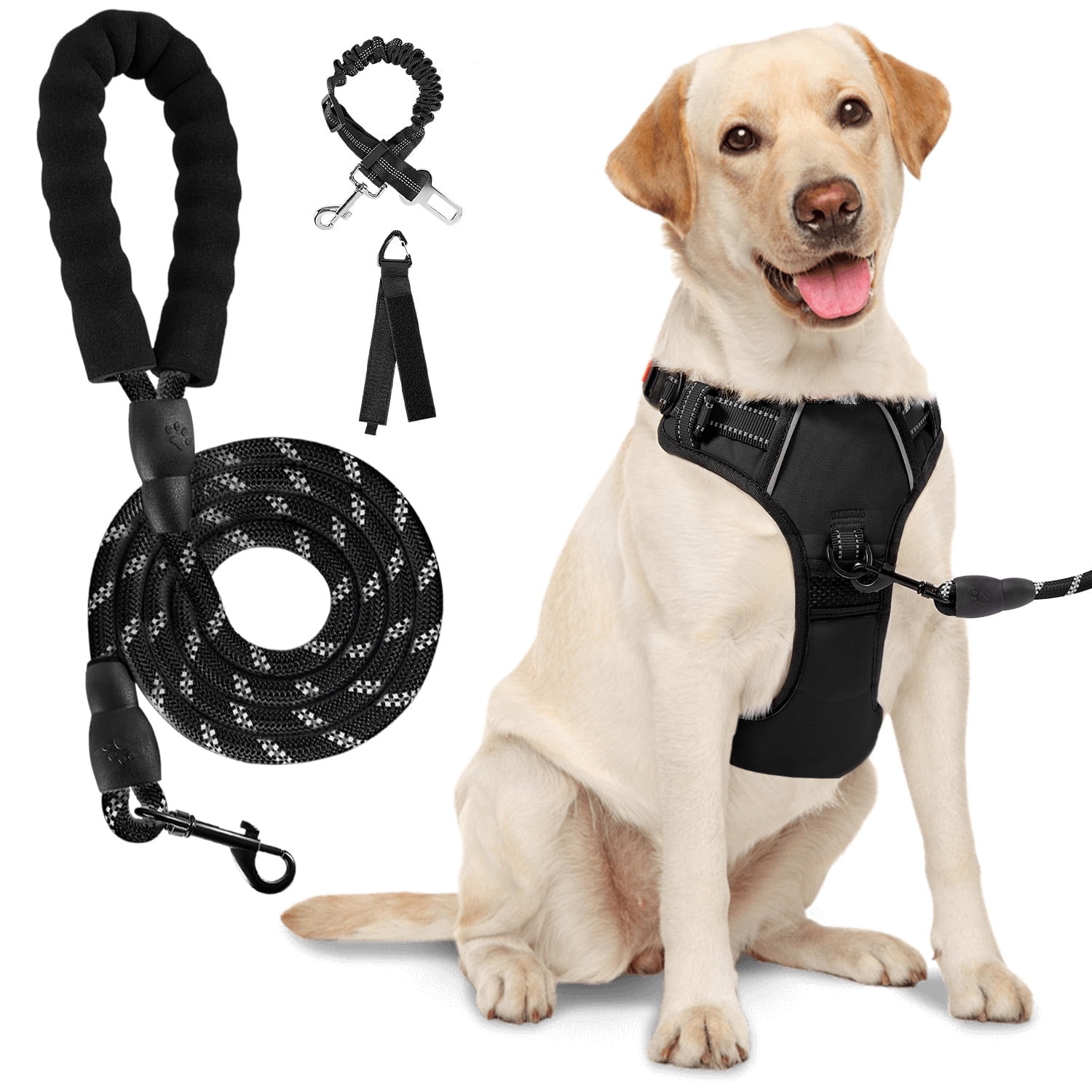 Hidpriva No Pull Dog Harness Leash Set , Soft Padded Dog Vest with Easy Control Handle, Reflective Adjustable Pet Harness for Small Medium Large Dogs, BLACK, S