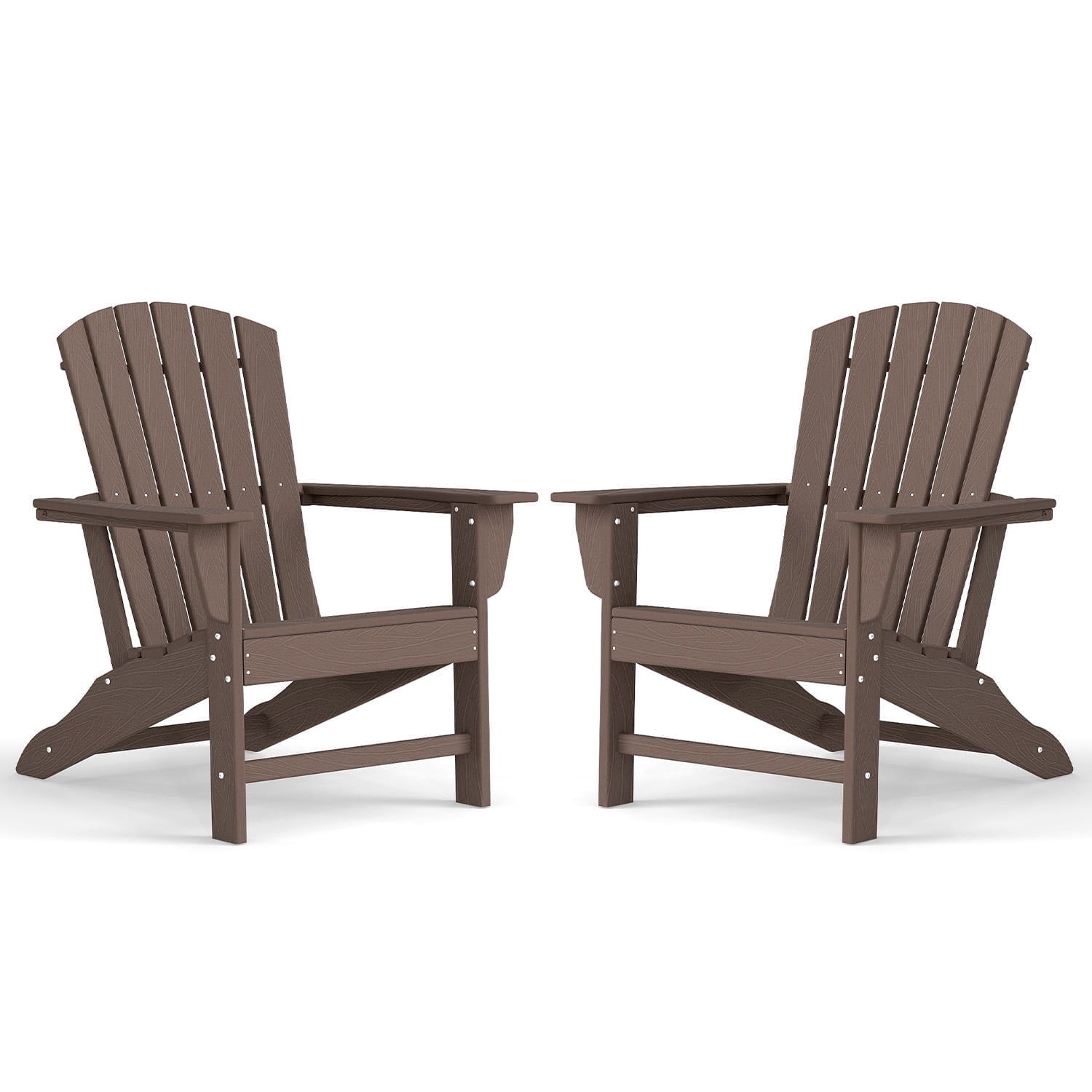 Hidpriva Set of 2 Adirondack Chairs, HDPE Weather Resistant Outdoor Chair w/ 400LBS Capacity for Patio, Garden and Fire Pit,Brownwood