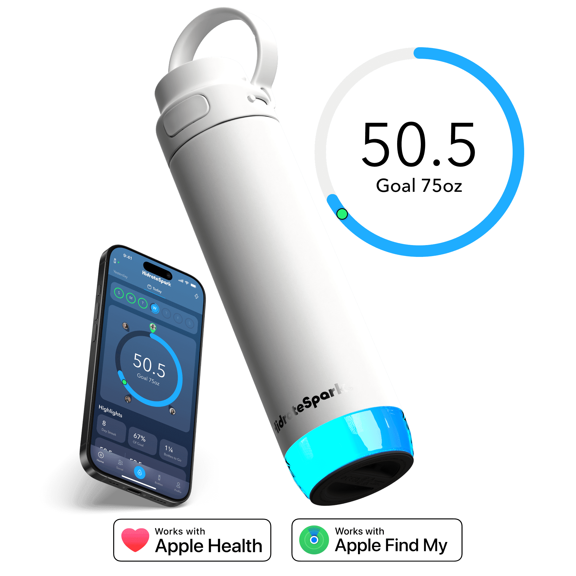 HidrateSpark PRO 2 21 oz Smart Hydration Tracking Water Bottle - Chug White