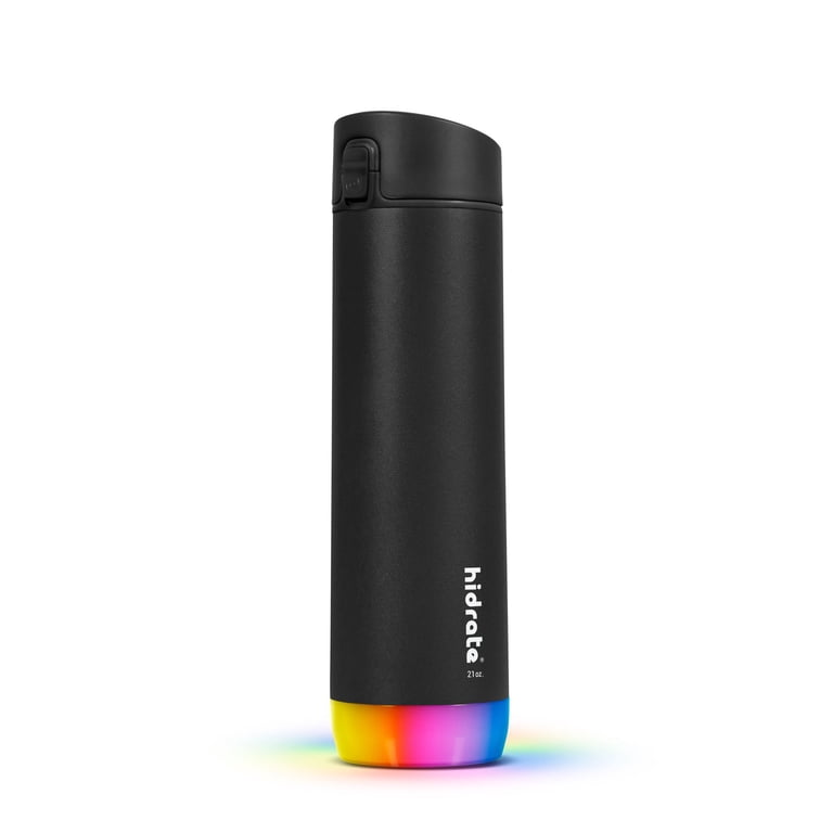 Hidrate Spark STEEL Smart Water Bottle, 21 ounces Chug, Black, Track Water Intake, Glow Reminder