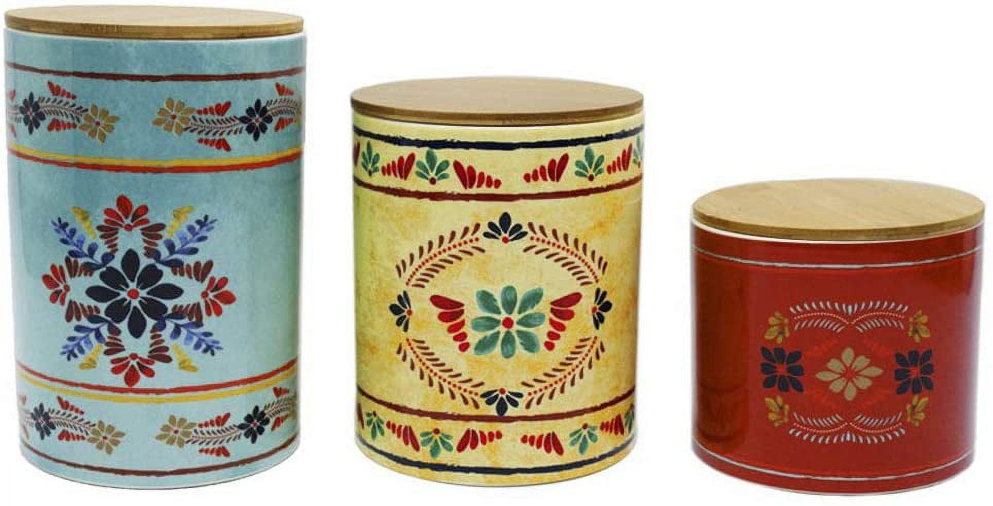 Bonita Ceramic Southwestern Floral Canister Set in Red, Yellow, and Turquoise